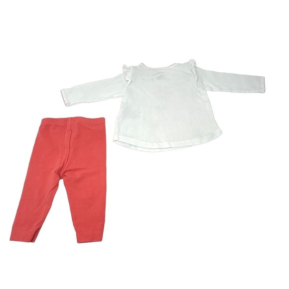 2 Baby Girl Matching Outfits - Orange Leggings, White Long Sleeve Shirt, Black L - Picture 3 of 9